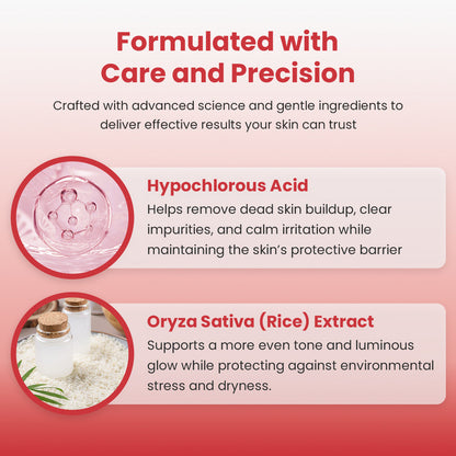 Hypochlorous Acid Rice Duo For Face & Body | Gentle Exfoliating Serum for Dead Skin Cells & Pore Care, Blackheads & Excess Sebum Control | Rice Extract, Hypochlorous, Panthenol for Hydrating & Smoothing Care